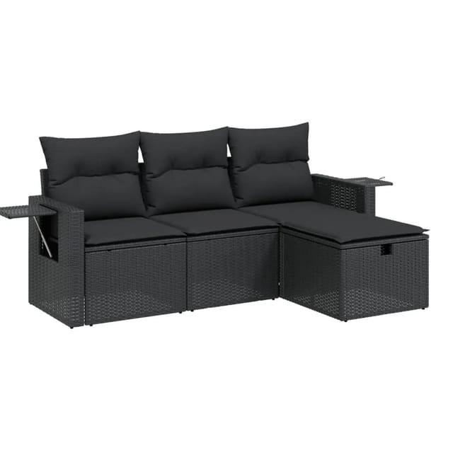 vidaXL 4-tlg Garten-Sofagarnitur mit Kissen Schwarz Poly Rattan Modell 38