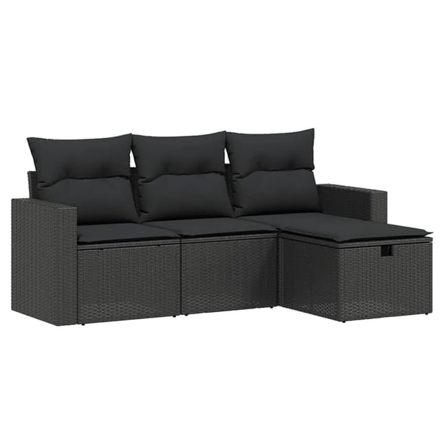 vidaXL 4-tlg Garten-Sofagarnitur mit Kissen Schwarz Poly Rattan Modell 37