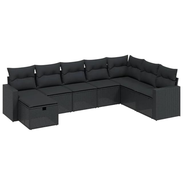 vidaXL 8-tlg Garten-Sofagarnitur mit Kissen Schwarz Poly Rattan Modell 184
