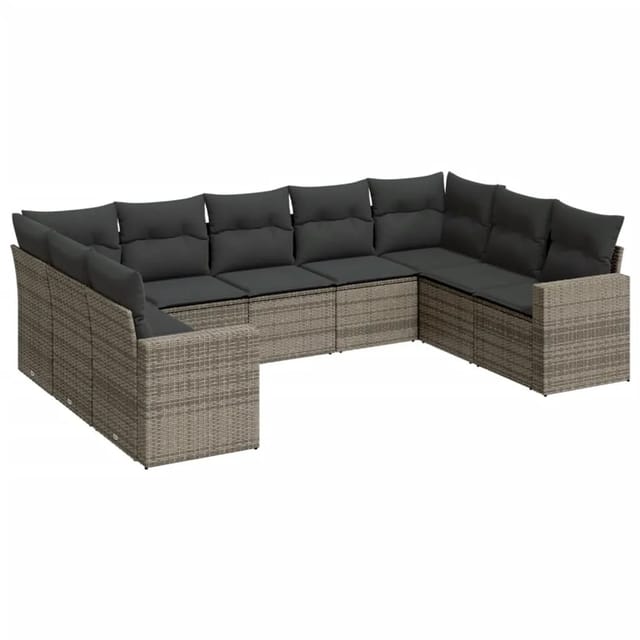 vidaXL 9-tlg Garten-Sofagarnitur mit Kissen Grau Poly Rattan Modell 10