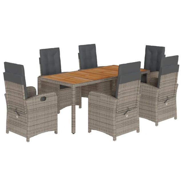 vidaXL 7-tlg Garten-Essgruppe mit Kissen Grau Poly Rattan Modell 62