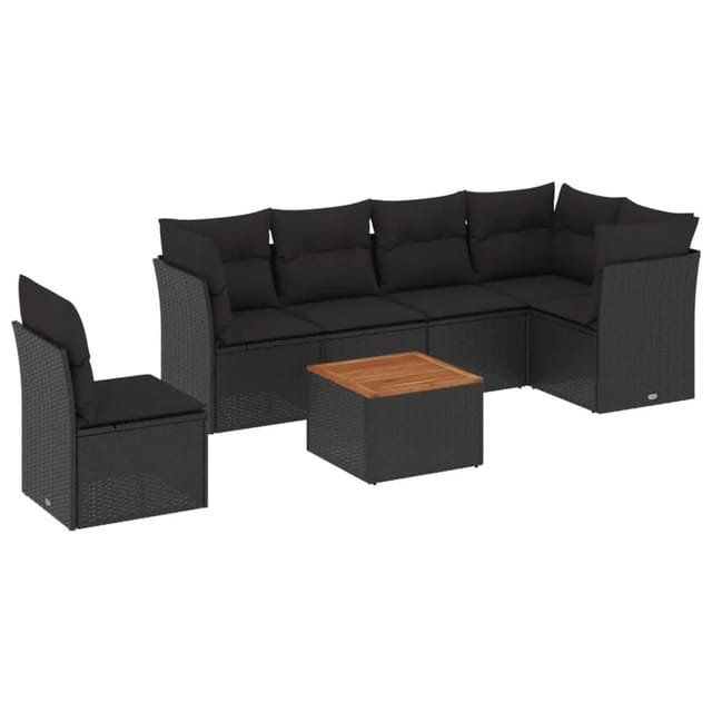 vidaXL 7-tlg Garten-Sofagarnitur mit Kissen Schwarz Poly Rattan Modell 103