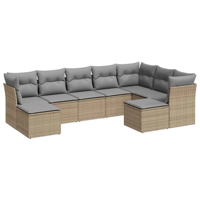 vidaXL 9-tlg Garten-Sofagarnitur mit Kissen Beige Poly Rattan Modell 85