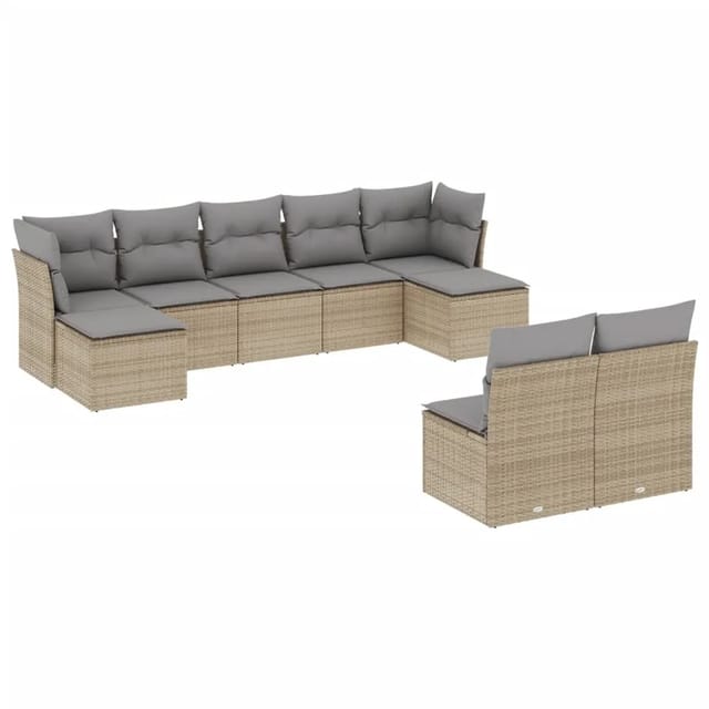 vidaXL 9-tlg Garten-Sofagarnitur mit Kissen Beige Poly Rattan Modell 12