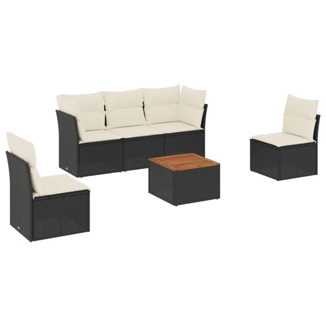 vidaXL 6-tlg Garten-Sofagarnitur mit Kissen Schwarz Poly Rattan Modell 68