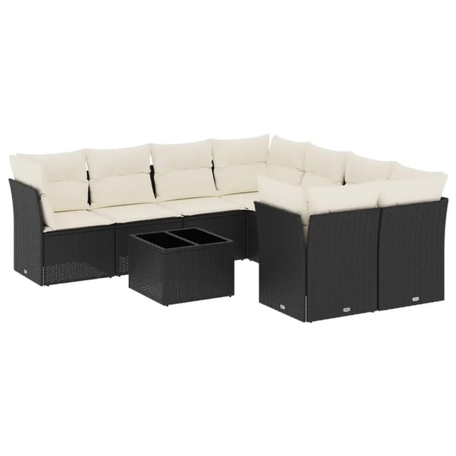 vidaXL 9-tlg Garten-Sofagarnitur mit Kissen Schwarz Poly Rattan Modell 30