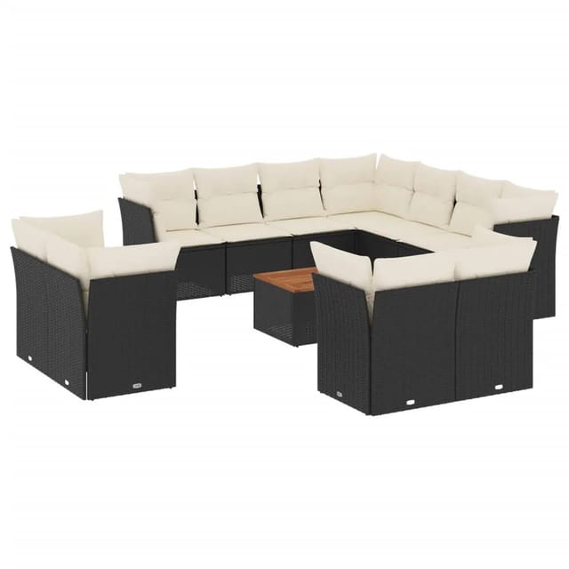vidaXL 12-tlg Garten-Sofagarnitur mit Kissen Schwarz Poly Rattan Modell 61