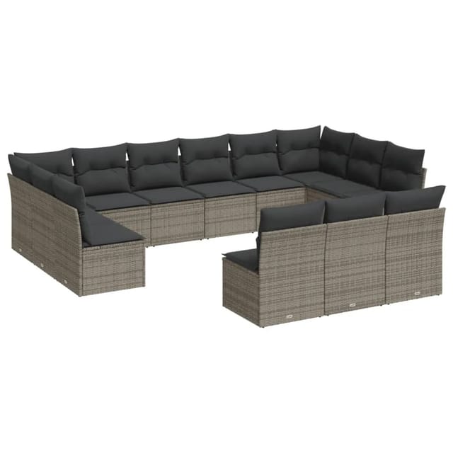 vidaXL 13-tlg Garten-Sofagarnitur mit Kissen Grau Poly Rattan Modell 28