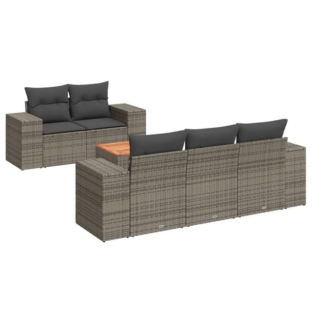 vidaXL 6-tlg Garten-Sofagarnitur mit Kissen Grau Poly Rattan Modell 16
