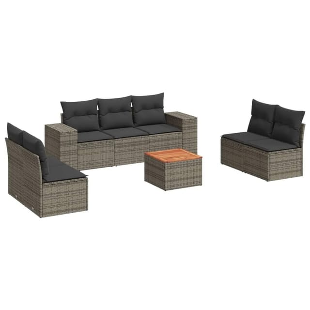 vidaXL 8-tlg Garten-Sofagarnitur mit Kissen Grau Poly Rattan Modell 18