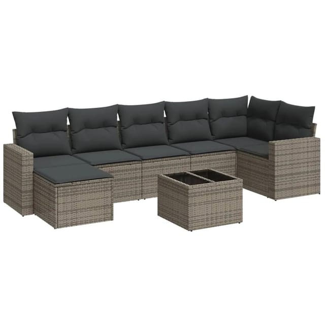 vidaXL 8-tlg Garten-Sofagarnitur mit Kissen Grau Poly Rattan Modell 15