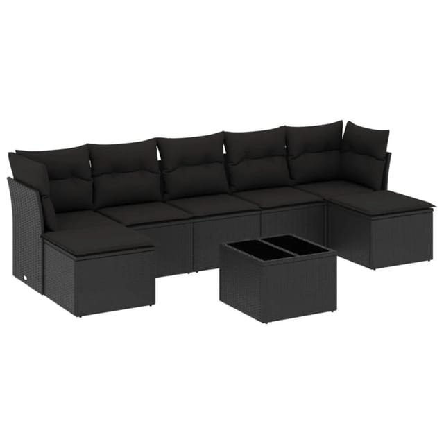 vidaXL 8-tlg Garten-Sofagarnitur mit Kissen Schwarz Poly Rattan Modell 32