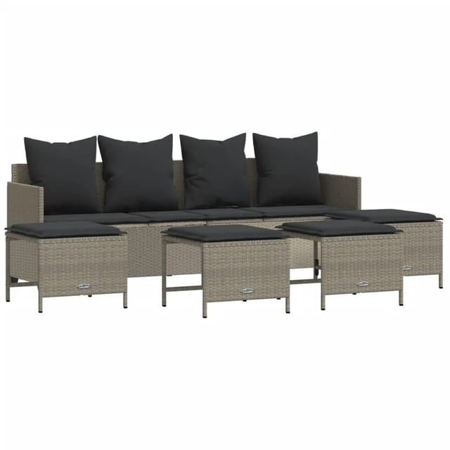 vidaXL 5-tlg Garten-Sofagarnitur mit Kissen Hellgrau Poly Rattan Modell 6