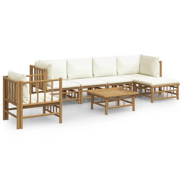 vidaXL 7-tlg Garten-Lounge-Set mit CremeWeißen Kissen Bambus Modell 8