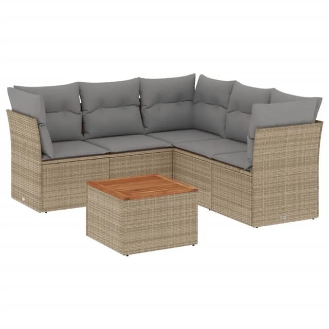 vidaXL 6-tlg Garten-Sofagarnitur mit Kissen Beige Poly Rattan Modell 120