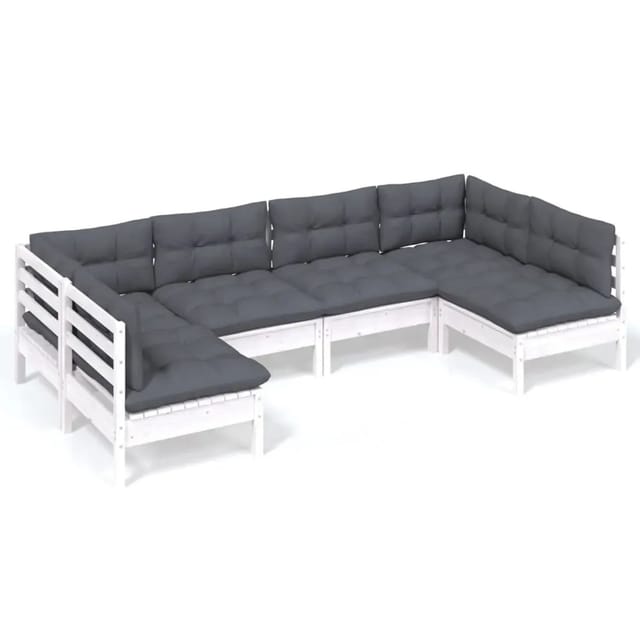 vidaXL 6-tlg Garten-Lounge-Set mit Kissen Weiß Kiefer Massivholz Modell 6