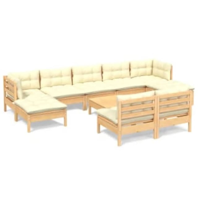vidaXL 10-tlg Garten-Lounge-Set mit Creme Kissen Kiefernholz Modell 5