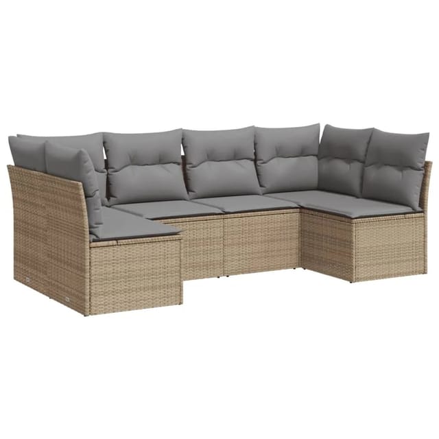 vidaXL 6-tlg Garten-Sofagarnitur mit Kissen Beige Poly Rattan Modell 38