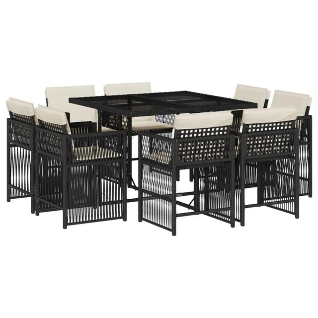 vidaXL 9-tlg Garten-Essgruppe mit Kissen Schwarz Poly Rattan Modell 142