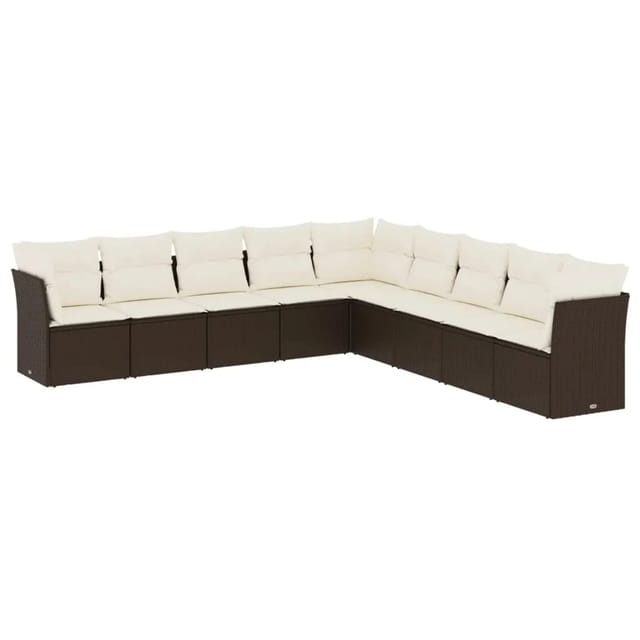 vidaXL 9-tlg Garten-Sofagarnitur mit Kissen Braun Poly Rattan Modell 1