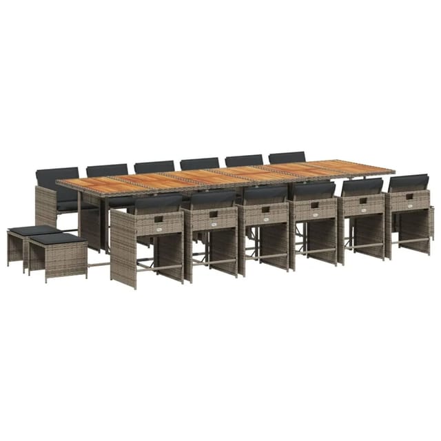 vidaXL 17-tlg Garten-Essgruppe mit Kissen Grau Poly Rattan Modell 5