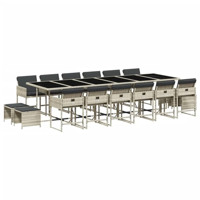 vidaXL 17-tlg Garten-Essgruppe mit Kissen Hellgrau Poly Rattan Modell 4