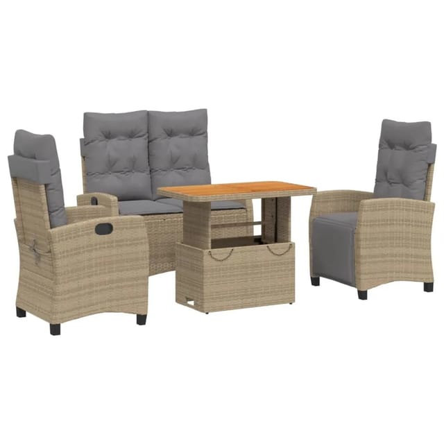 vidaXL 4-tlg Garten-Essgruppe mit Kissen Beige Poly Rattan Modell 1