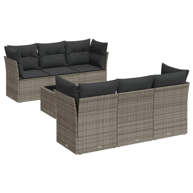 vidaXL 7-tlg Garten-Sofagarnitur mit Kissen Grau Poly Rattan Modell 63