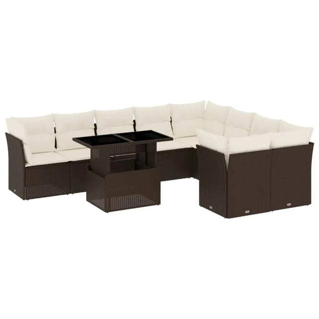 vidaXL 10-tlg Garten-Sofagarnitur mit Kissen Braun Poly Rattan Modell 8
