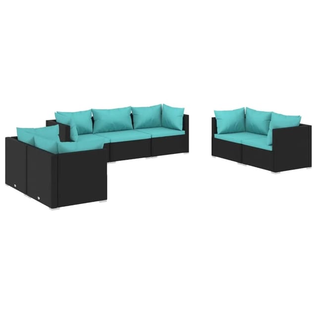vidaXL 7-tlg Garten-Lounge-Set mit Kissen Poly Rattan Schwarz Modell 59