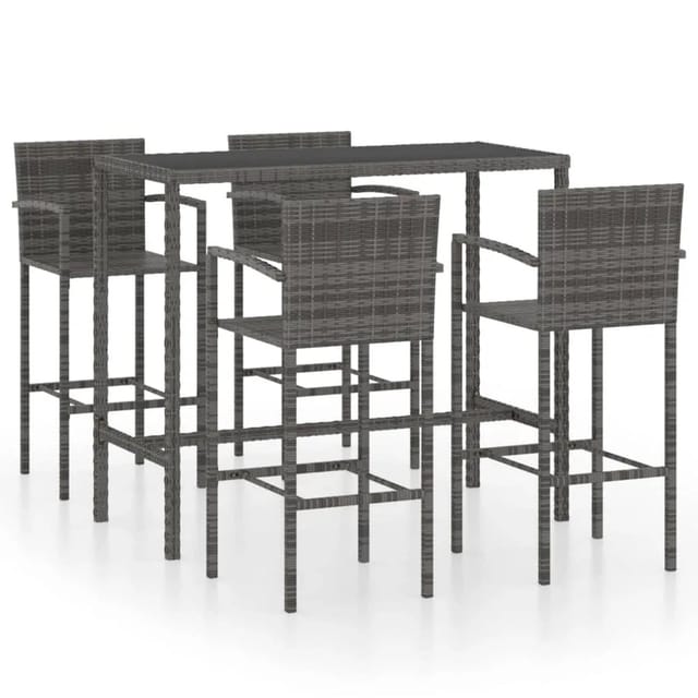 vidaXL 5-tlg Gartenbar-Set Poly Rattan Grau Modell 3