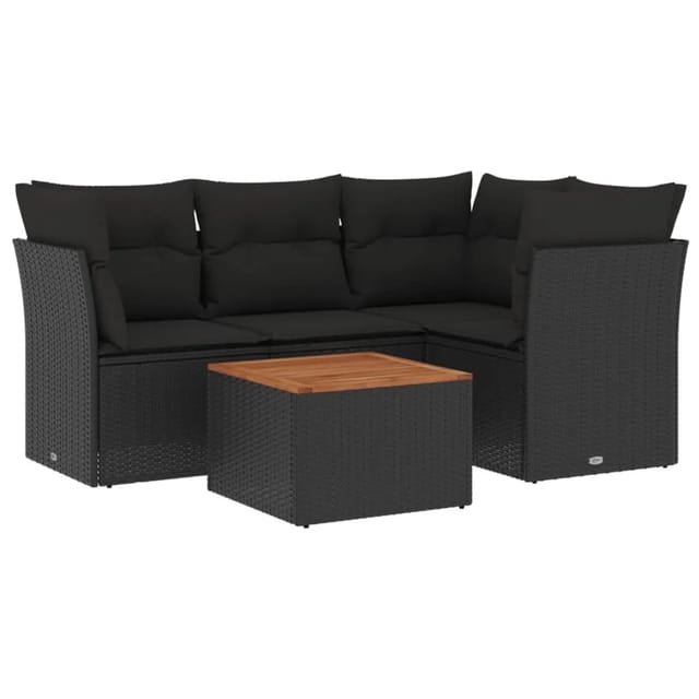 vidaXL 5-tlg Garten-Sofagarnitur mit Kissen Schwarz Poly Rattan Modell 46