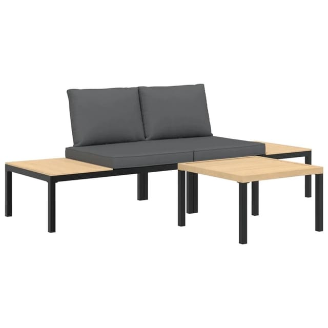 vidaXL 3-tlg Garten-Sofagarnitur mit Kissen Schwarz Aluminium Modell 3