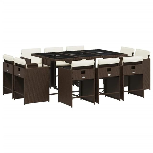 vidaXL 11-tlg Garten-Essgruppe mit Kissen Braun Poly Rattan Modell 2