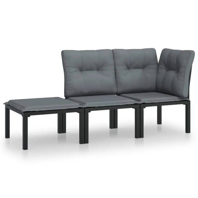 vidaXL 3-tlg Garten-Lounge-Set Schwarz und Grau Poly Rattan Modell 3
