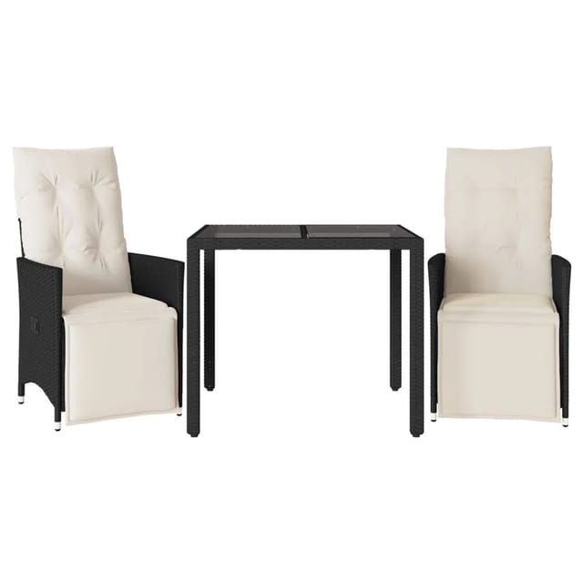 vidaXL 3-tlg Bistro-Set mit Kissen Schwarz Poly Rattan Modell 25