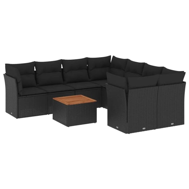 vidaXL 9-tlg Garten-Sofagarnitur mit Kissen Schwarz Poly Rattan Modell 64