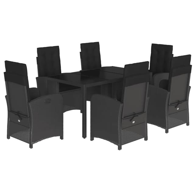 vidaXL 7-tlg Garten-Essgruppe mit Kissen Schwarz Poly Rattan Modell 60