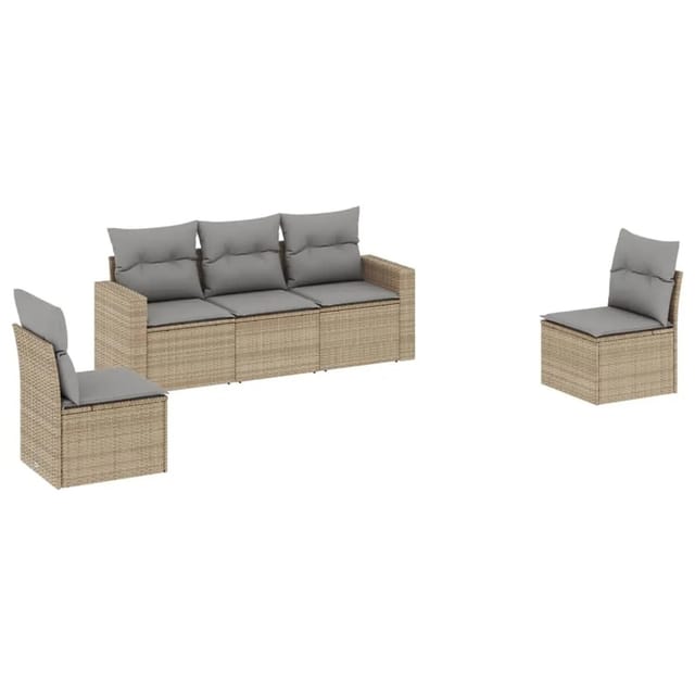 vidaXL 5-tlg Garten-Sofagarnitur mit Kissen Beige Poly Rattan Modell 57