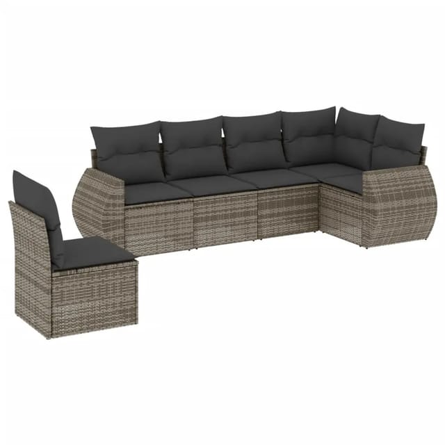 vidaXL 6-tlg Garten-Sofagarnitur mit Kissen Grau Poly Rattan Modell 119