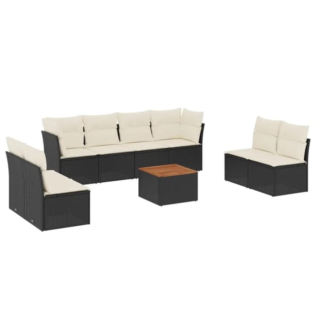 vidaXL 9-tlg Garten-Sofagarnitur mit Kissen Schwarz Poly Rattan Modell 71