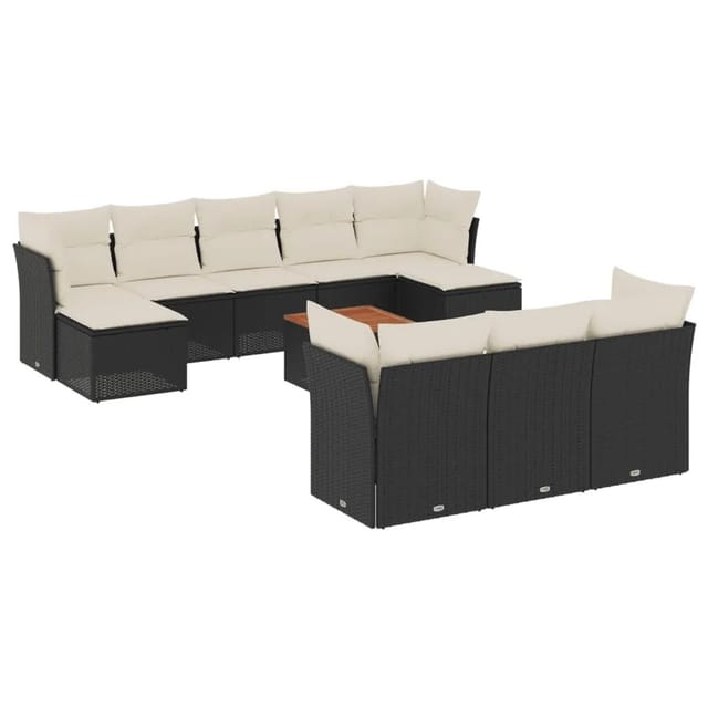vidaXL 11-tlg Garten-Sofagarnitur mit Kissen Schwarz Poly Rattan Modell 108