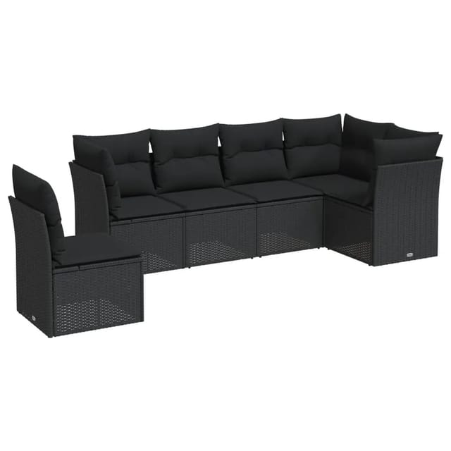 vidaXL 6-tlg Garten-Sofagarnitur mit Kissen Schwarz Poly Rattan Modell 35