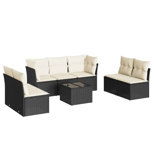 vidaXL 8-tlg Garten-Sofagarnitur mit Kissen Schwarz Poly Rattan Modell 65