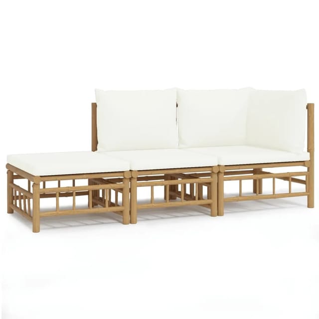vidaXL 3-tlg Garten-Lounge-Set mit Kissen Creme Bambus Modell 1