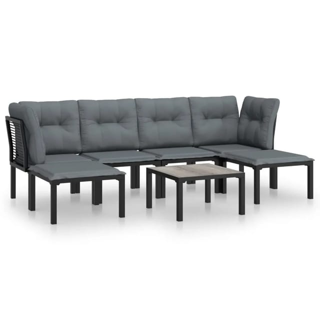vidaXL 7-tlg Garten-Lounge-Set Schwarz und Grau Poly Rattan Modell 4
