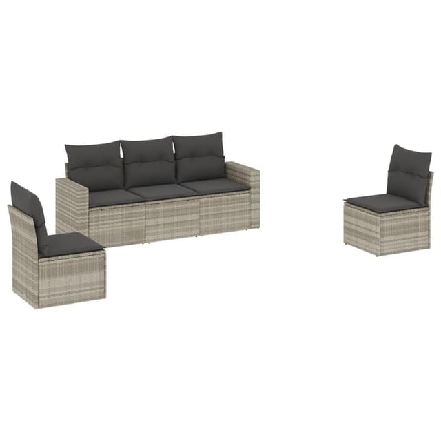 vidaXL 5-tlg Garten-Sofagarnitur mit Kissen Hellgrau Poly Rattan Modell 17