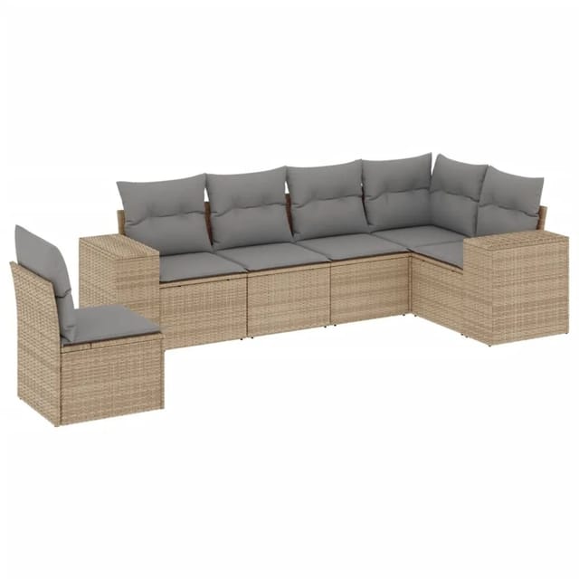 vidaXL 6-tlg Garten-Sofagarnitur mit Kissen Beige Poly Rattan Modell 264
