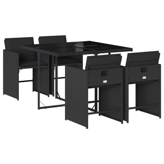 vidaXL 5-tlg Garten-Essgruppe mit Kissen Schwarz Poly Rattan Modell 220