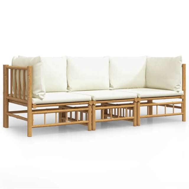 vidaXL 3-tlg Garten-Lounge-Set mit CremeWeißen Kissen Bambus Modell 3